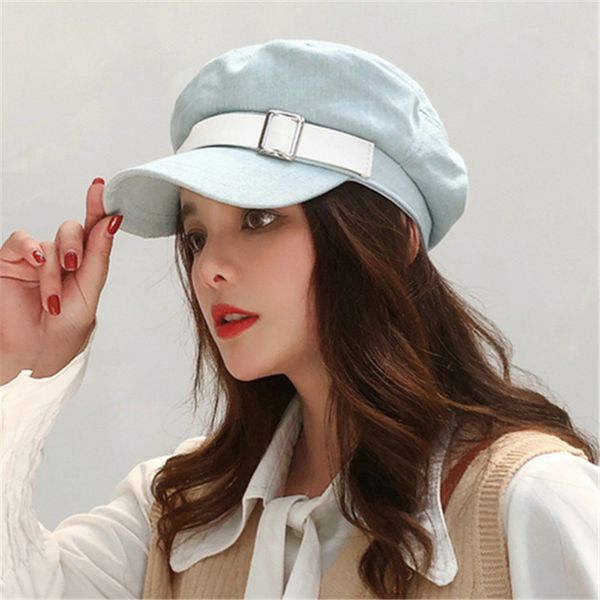

new retro newsboy caps pure color octagon hat cotton tongue beret men women newsboy painter cap winter hats, Blue;gray