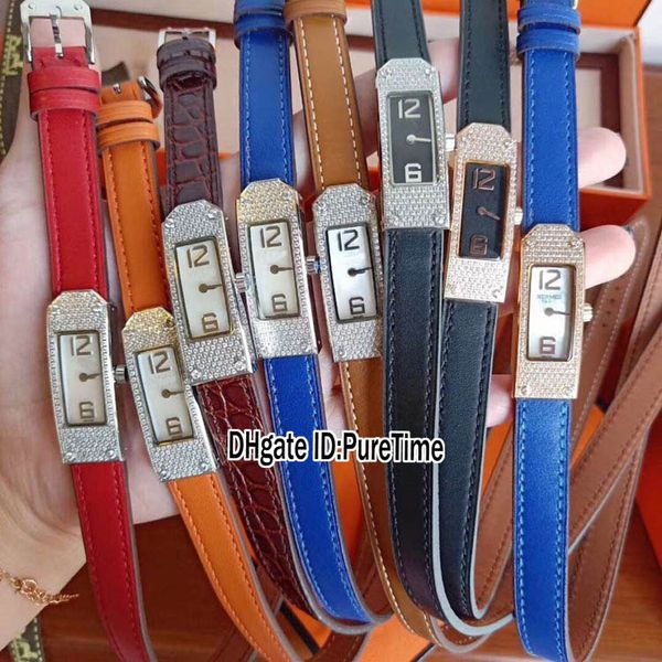 

new kelly 2 pm kt1.210.130/wor rose gold diamond bezel white dial swiss quartz womens watch ladies watches blue leather original box h23b2, Slivery;brown