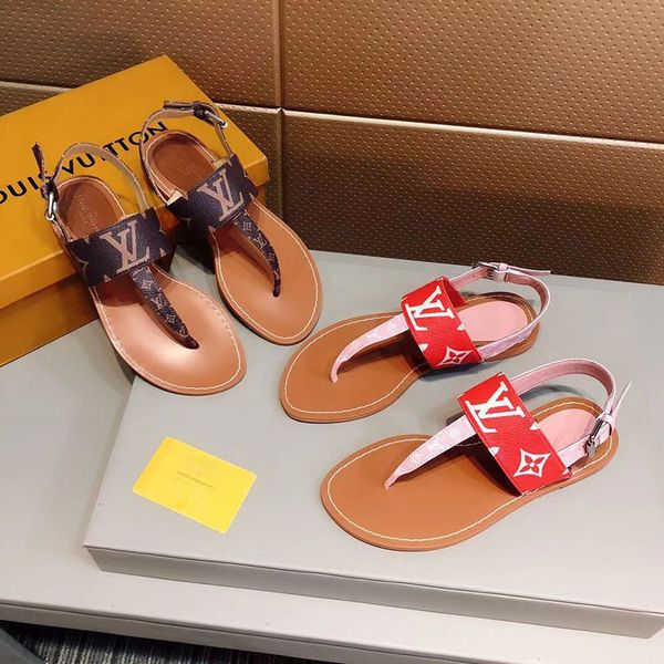 

new arrival womens sandals fashion leather bottom print flip-flop sandals summer luxury classics shoes flats beach shoes with box, Black