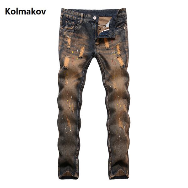 

2019 spring men straight casual fashion classics broken hole jeans,men's denim pants cotton casual jeans 28-38, Blue