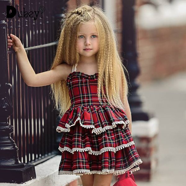 

little girls lace edge sling dress elegant baby girl plaid layered dress for holiday party kids dresses for girls, Red;yellow