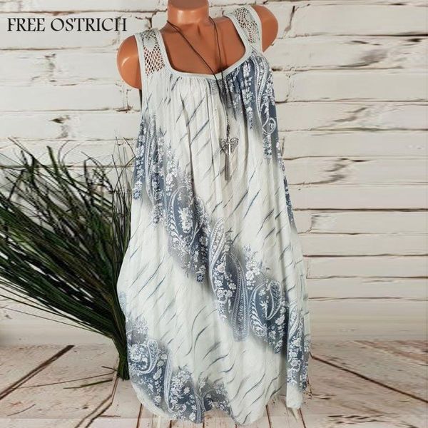 

ostrich women sleeveless cotton dress casual holiday long dresses party dress tank sundress vestidos plus size a6, Black;gray