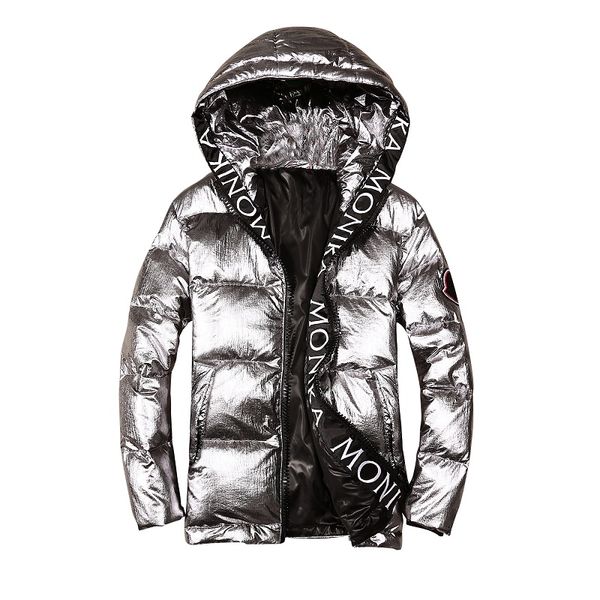 

Winter bright silver hooded coat man Parkas jacket 90% down duck winter warm brand jackets man M-3XL