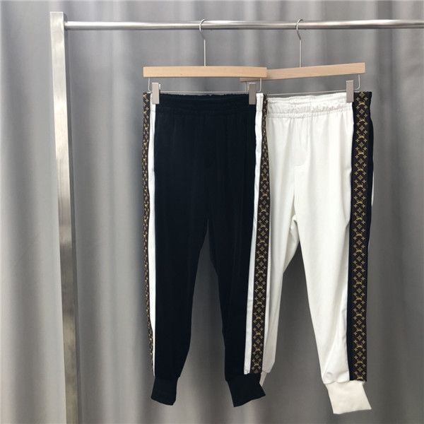 

19aw luxurious paris brand design  long pants terry trousers all-match fashion ribbon hip-hop high streetwear cool sports v trousers, Black;green