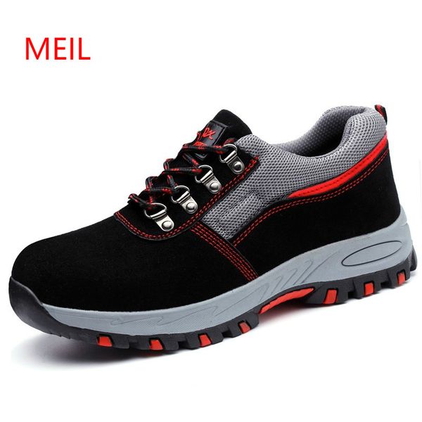 

fashion men breathable steel toe covers working safety shoes big size platform anti-puncture tooling security boots sapato 35-46, Black