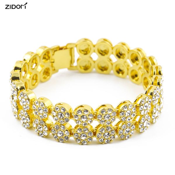 

gold silver color bling bling 2 row hip hop bracelets men 8 inch long link chain bracelet fashion jewelry gifts, Black