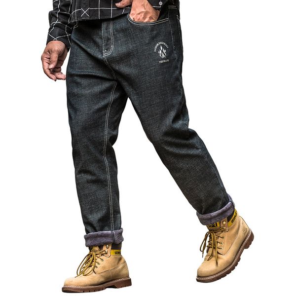 

big size men bike jeans 2019 autumn winter new stretch straight jeans pants brand denim trousers male black 36 38 40 42 44 46 48, Blue