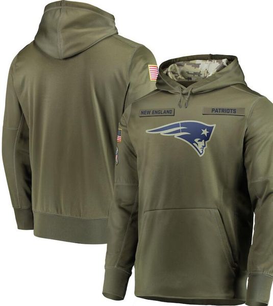

Mens New England Толстовка с капюшоном Оливковый Салют для обслуживания боковой линии The