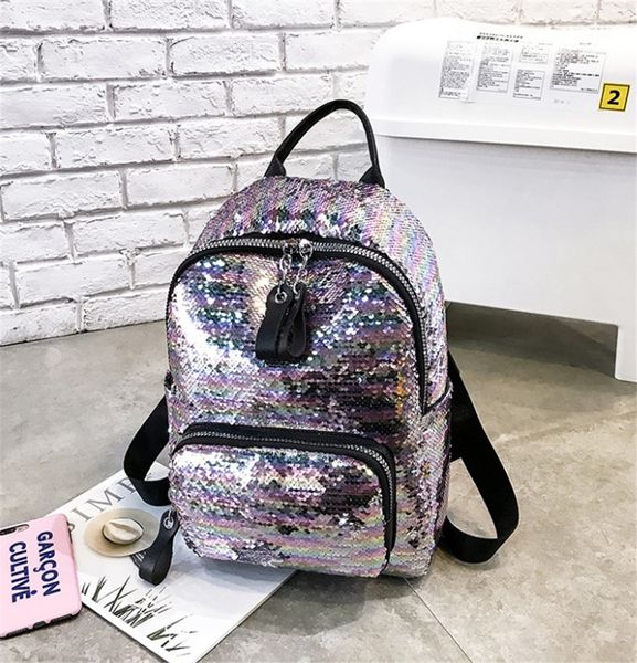 

New Glitter Bag Cool Versatile Stylish Changing Glitter Double Shoulder Bag Casual Travel Backpack PH-CFY20062860