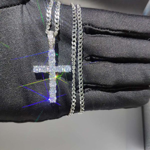 

colorful cross diamond pendants necklace jewelry platinum plated necklace men women lover gift couple religious jewelry, Silver