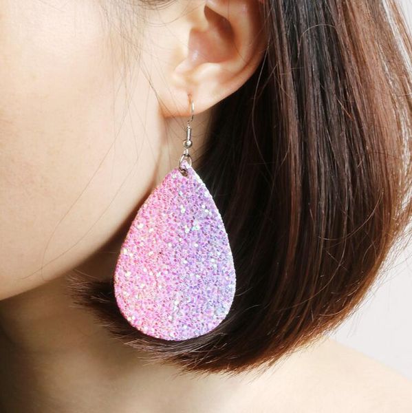 

wholesale sequin pu leather drop earrings bling teardrop shape dangle designer earrings luxury designer jewelry women earrings a0135, Silver