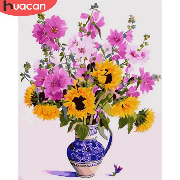 

huacan painting by numbers flowers in vase picture acrylic diy gift canvas by number diy handpainted for home decoration