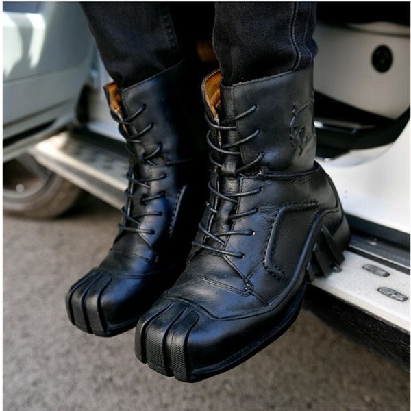 

cowhide motorcycle boots men's boots men's genuine leather lace-up skull tactical boots/bikers motorcycle, Black