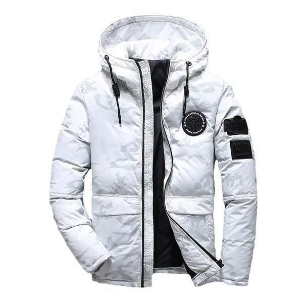 

2018 men winter feather jacket men's hooded camouflage parka jackets white mens thick jacket ultralight down male donsjas, Black