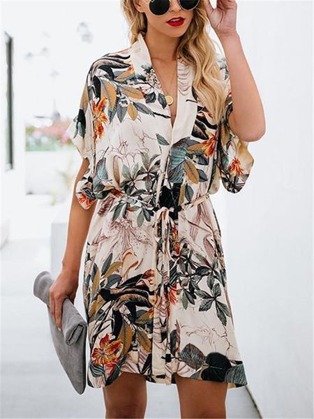 

i2u women' rayon cotton kimono bathrobe v-neck nightgown floral short bride robe flowy mini dress with belt, Blue;gray