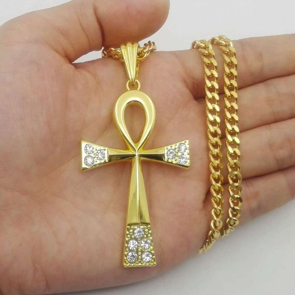 

hip hop cross diamonds pendant necklaces for men religious luxury necklace stainless steel cuban chain christian jewelry 2 colors, Silver