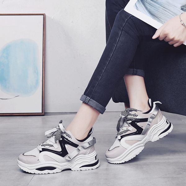 

new products women's shoes autumn and winter ins super fire dad shoes athletic trendy thick bottomed board stu cs07, Black