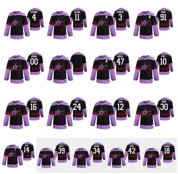 

dallas stars jersey fights cancer practice 4 miro heiskanen 3 john klingberg 14 jamie benn 11 andrew cogliano 47 alexander radulov hockey, Black;red
