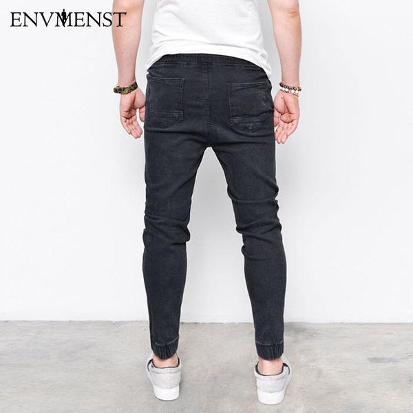 

medium envmenst fashion men 's harem jeans washed feet shinny denim pants hip hop sportswear elastic waist joggers pants regular, Blue