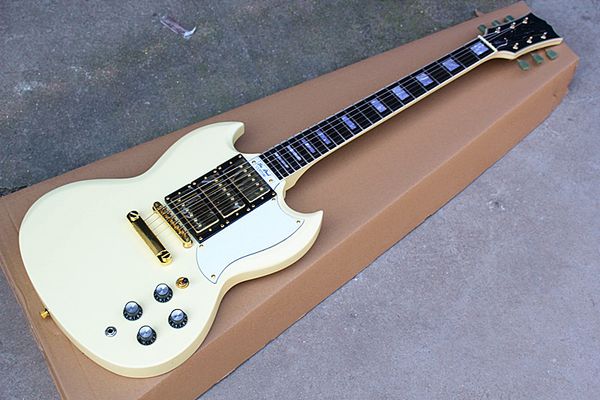 

pale yellow sg electric guitar with 3h pickgup,golden hardwares,rosewood fretboard,rectangular inlay,can be customized