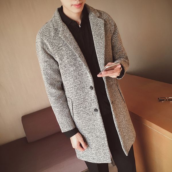

men's casual jackets abrigo largo hombre 2019 new autumn casual men overcoat wool coat men leisure long sections woolen coats, Black