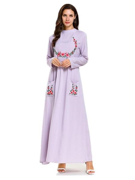 

kaftans morroco mujers vestidos modest fashion muslim girly stand collar long sleeve embroidered pocket casual dresses 197625, Red