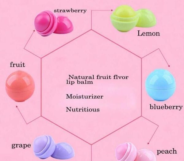 Cute Round Ball Lip Balm 3D Lipbalm Sapore di frutta Lip Smacker Idratante naturale Cura delle labbra Balsamo Rossetto 2020