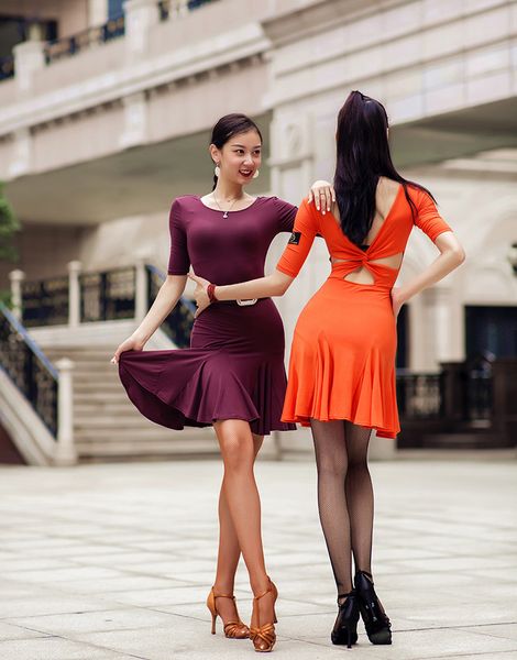 

2019 new latin dance dress women long sleeve tango rumba ballroom fashion modern salsa cha cha latin dance skirt, Black;red