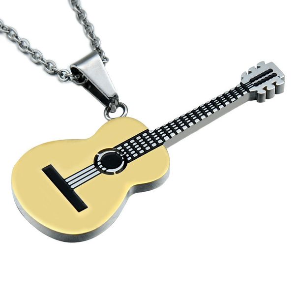 

3 colour titanium stainless steel pendant necklace two tone gold color music guitar necklaces for men/women jewelry for gift, Silver