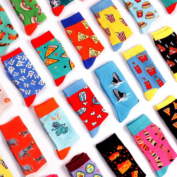 

women socks japanese cotton colorful cartoon cute funny happy kawaii pizza popcorn alien socks for girl christmas gift, Black