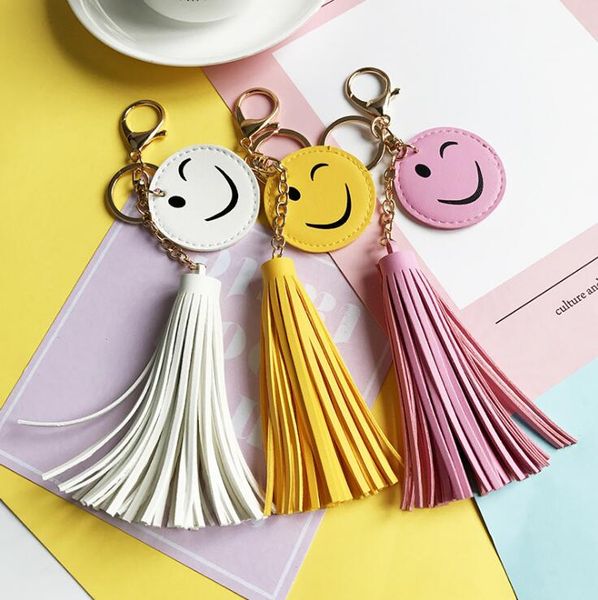 

the korean version of the double smiling face key buckle pendant sweet lady tassel car key chain fashion bag pendant, Silver