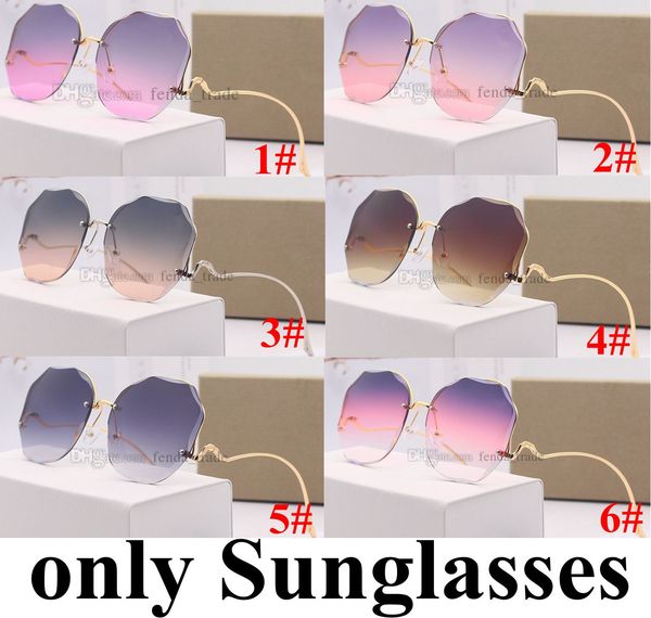 

famous brand fashion frameless oversized sunglasses designer women metal big shades brown gradient sun glasses uv400 d7098 6 colors 5pcs, White;black