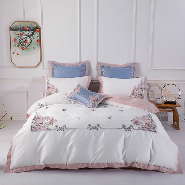 

home textile embroidery bed linen egyptian cotton duvet cover bedding set  king size 4pcs pillowcases bed sheet