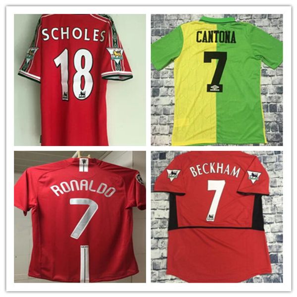 

2002 2003 united retro red home jersey 02 03 white shirt man beckham keane scholes ronaldo, Black;yellow