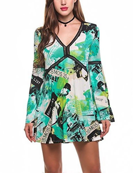 

zeagoo women vintage patchwork floral 3/4 sleeve pockets pleated work a-line swing cocktail party dress, Black;gray