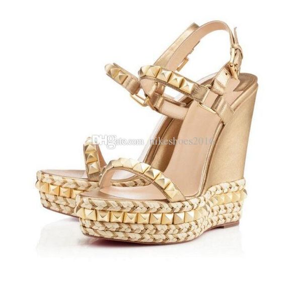 

2019 женщины высокие каблуки клин сандалии red bottom сандал lady каблуки cataclou джинсы sandal клинья свадьба подарок цвет-синий красный ч, Black