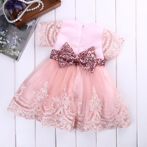 

toddler kids baby girls clothes pageant princess dress short sleeve lace bow ball gown tutu wedding party dress fancy, Red;yellow