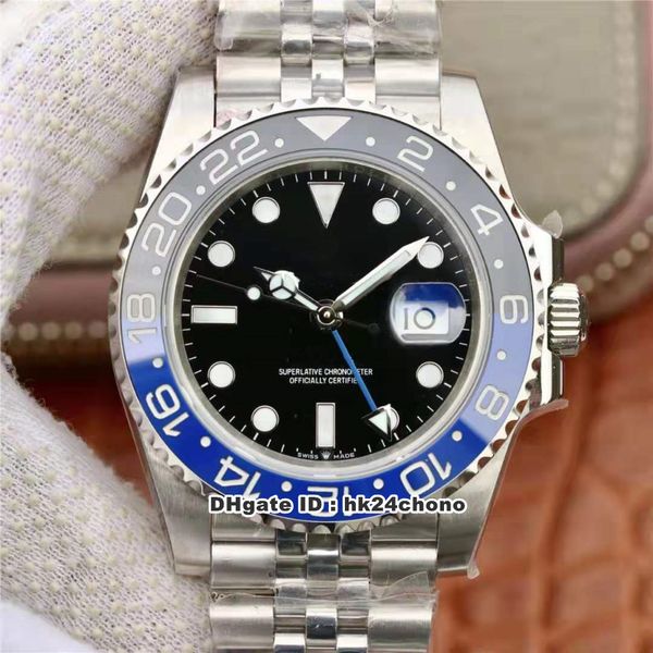 

ew watches gmt ii batman eta2836 28800vph autoamtic mens watch 126710 ceramic bezel black dial stainless steel strap gents wristwatches, Slivery;brown