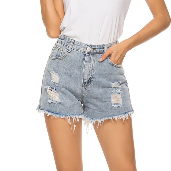

fashion women for jeans casual pocket hole jeans denim pants mid waist slim hole ripped shorts das senhoras l42, Blue