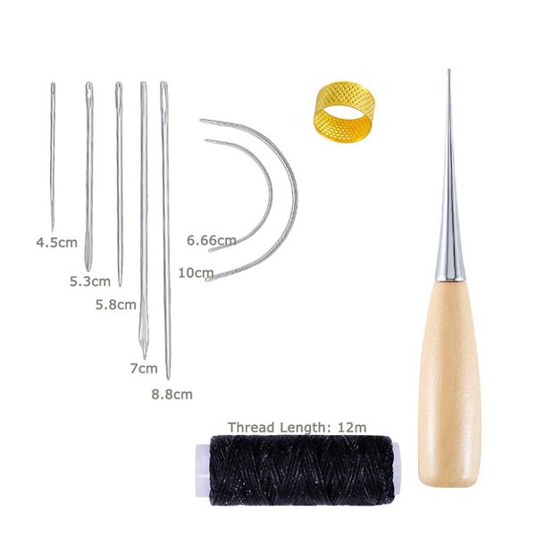 

canvas leather sewing repair tool sets awl hand stitching taper leather craft needle tool kit leather craft sewing supplies kriji, Black