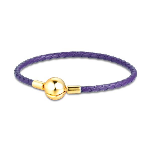 

100% authentic 925 sterling silver jewelry shine bright purple leather charm bracelets ing, Black