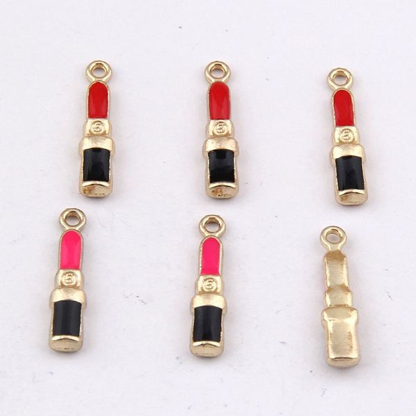 

wholesale 100pcs 40pcs enamel alloy fashion lipstick shape diy jewelry charms drop oil earring keyring bracelet necklace charm, Bronze;silver