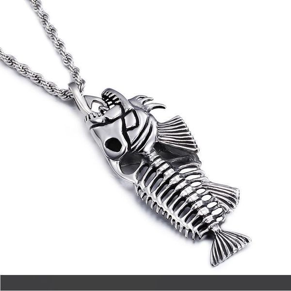 

new design jewelry stainless steel fish pendant necklace for men long twisted chain necklace cool gifts, Silver