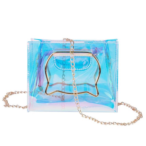 

women cat handle laser hologram shoulder bag chain clear jelly messenger bags fashion female crossbody handbags