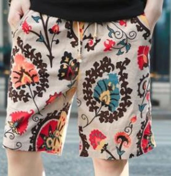 

Mens Floral Printed Beach Shorts Linen Casual Comfortable Male Hommes Holiday Half Shorts