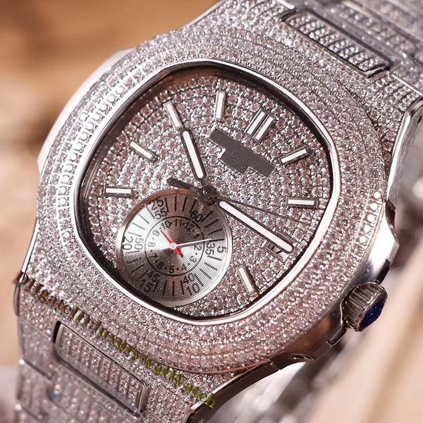 

Ver ion nautilu 5719 1g 001 5980 1a 014 day date full diamond japan miyota automatic men watch ilver diamond teel trap new watche, Slivery;brown