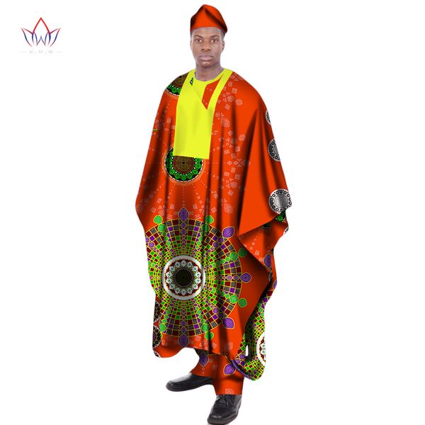 

4 pcs set african print wax long men loose robe shirt and pant hat dashiki traditional african mens clothing plus size wyn20, Red