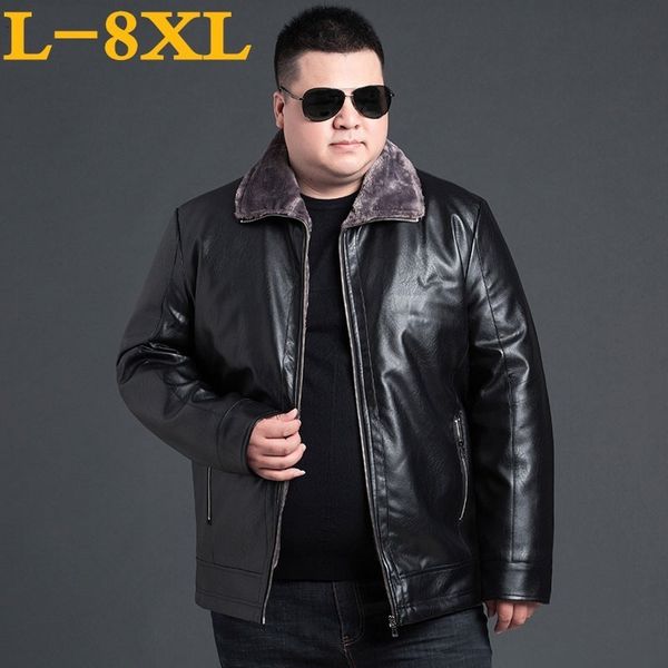 

new big size 8xl7xl 6xl 5xl 4xl 2018 winter thick men leather clothing jacket business casual velvet bigger sizes coat keep warm, Black