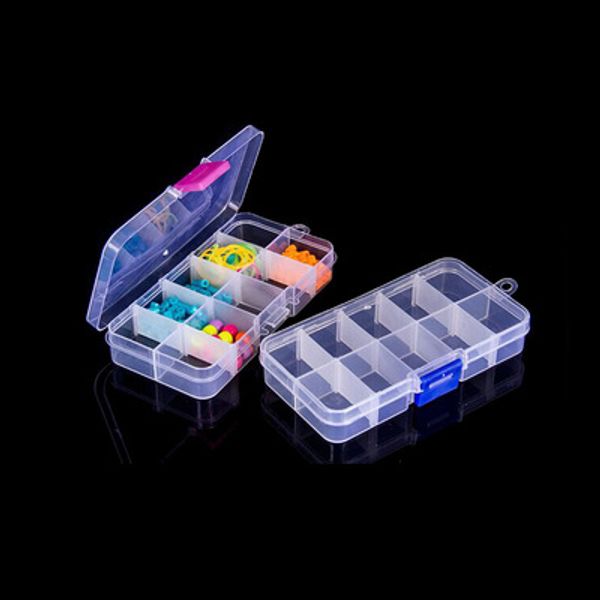

10 grids adjustable transparent plastic storage box for small component bead pills organizer box nail art tip case kitchen condiment box