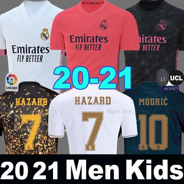 

real madrid jerseys 20 21 soccer jersey hazard sergio ramos ea sports camiseta de fútbol 2020 2021 benzema men + kids kit sets football shir, Black;yellow